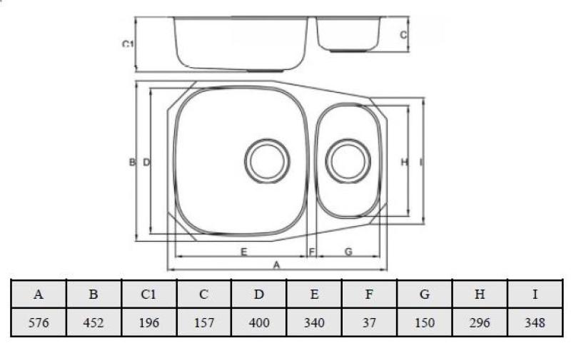Banka Alaska Stainless Steel 1.5 Sink Undermount 524 x 400 mm 1208970064