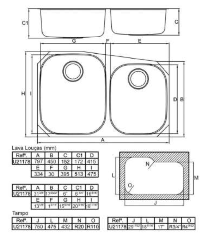 Banka Princess Stainless Steel Double Sink Under-counter 750x475 mm 1208970067