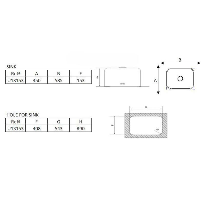 Banka Detroit Stainless Steel Sink 543 x 408 mm Under-counter 1208970078