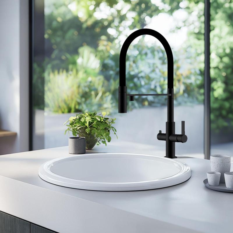 Ausmann Claridge 3-Way Kitchen Mixer Tap with Flexible Spout and Filtered Water – Anthracite – 1208970500