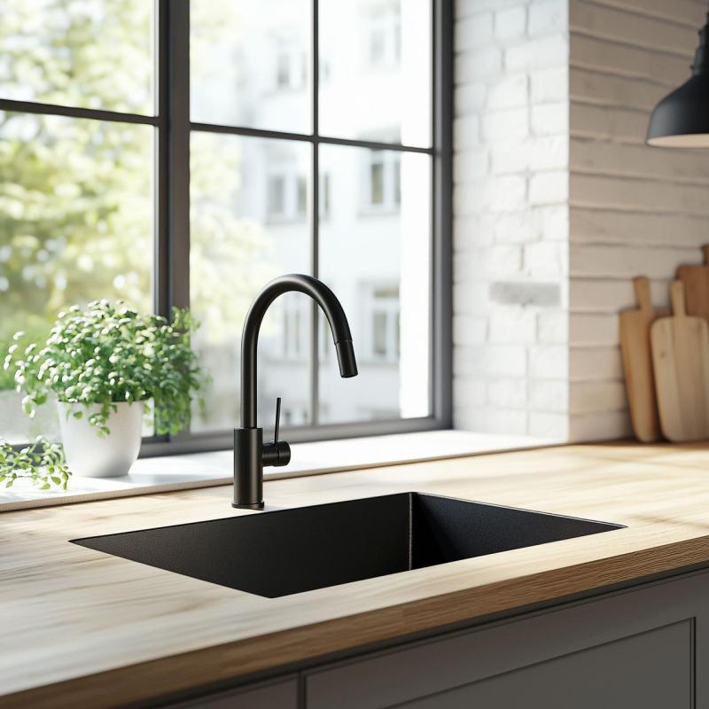 Ausmann Ceramic Ember Ceramic Mat Black Sink - Top mount and Undermount 54 x 40 cm with Stainless Steel plug 1208970511