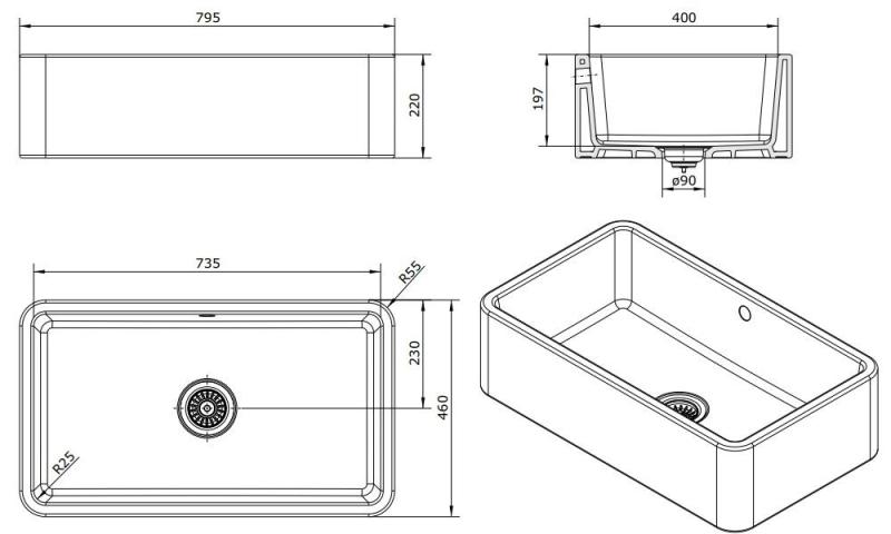 Ausmann Ceramic Mira Ceramic White Sink - Undermount and Drop-in 795 x 460 mm 1208970515