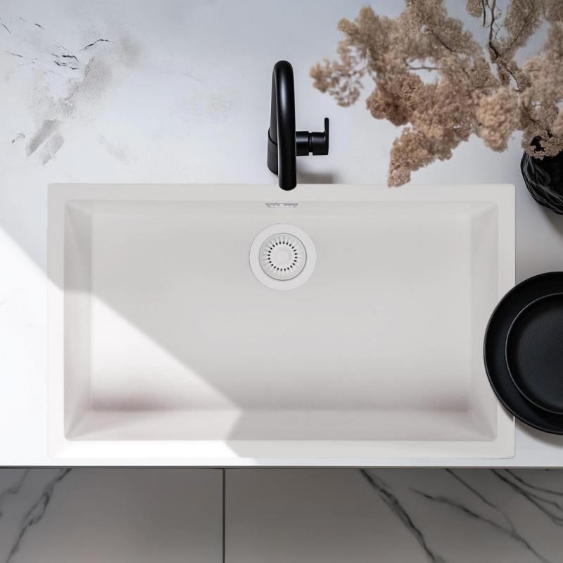 White Large Sink 70x40 cm Undermount, Top-mount, and Flush-mount with White Plug 1208970521