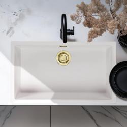 White Large Sink 70x40 cm Undermount, Top-mount, and Flush-mount with Gold Drain Plug 1208970522