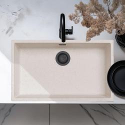 Sand White Large Sink 70x40 cm Undermount, Topmount and Flushmount with Matte Black Plug 1208970525