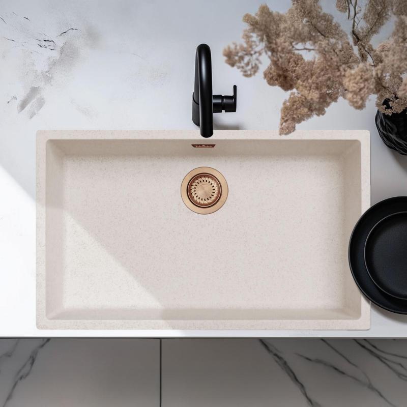 Sand White Large Sink 70x40 cm Undermount, Topmount and Flush Mount with Copper Plug 1208970528