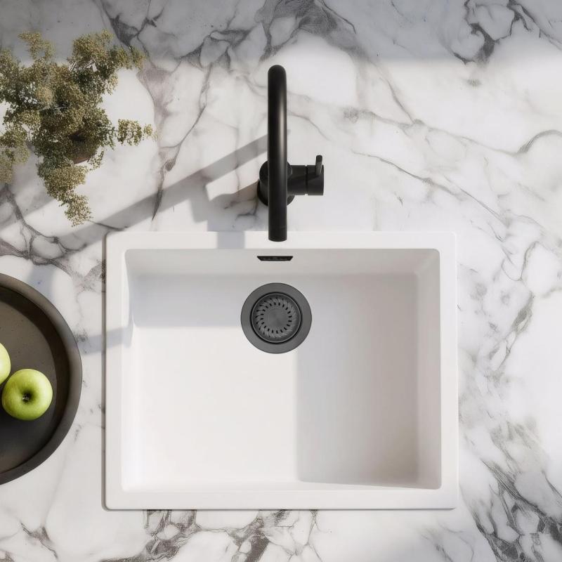 White Sink 50x40 cm Undermount, Topmount, and Flushmount with Gun Metal Plug 1208970529