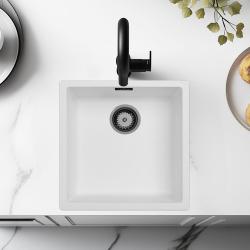 White Sink 40x40 cm Undermount, Top-mount, and Flush-mount with Gun Metal Plug 1208970534