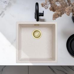 Sand White Cream Sink 40x40 cm Undermount, Above Counter, and Flush Mount with Gold Plug 1208970542