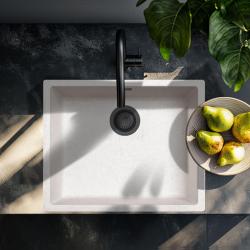 Sand White Cream Sink 50x40 cm Undermount, Topmount and Flushmount with Matte Black Plug 1208970545