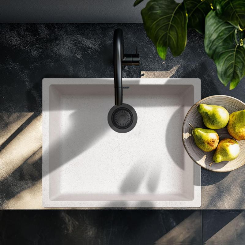 Sand White Cream Sink 50x40 cm Undermount, Topmount and Flushmount with Matte Black Plug 1208970545