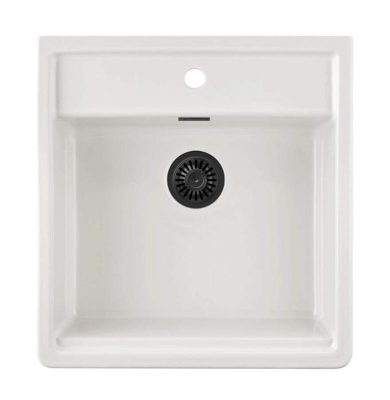 Ausmann Ceramic Panor Shade Ceramic White Butler Sink - Under-counter and Between-counter 630 x 597 mm with tap hole and Matte Black plug 1208970554