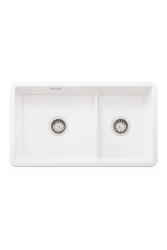 Ausmann Ceramic Ember Ceramic White One and a Half Bowl Sink Top Mount and Undermount 733 x 401 mm with Stainless Steel Plugs 1208970737