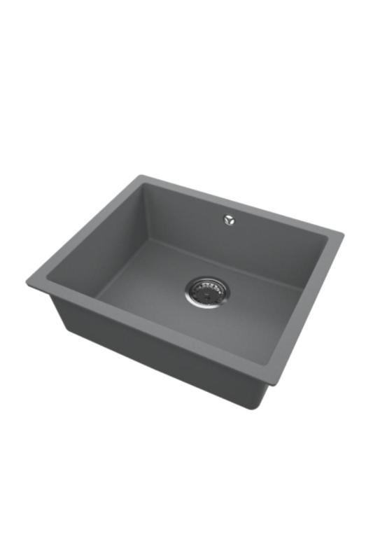 GraniteMy Universal Granite Gray, dark Sink 50x40 cm Surface mount, Undermount and Flush mount with Stainless Steel Plug 1208970744