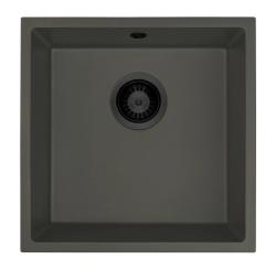 GraniteMy Universal Granite Grey, dark Sink 40x40 cm Top Mount, Undermount and Flush Mount with Black Plug 1208970747