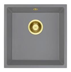 GraniteMy Universal Granite Grey Sink 40x40 cm Top Mount, Undermount and Flush Mount with Gold Plug 1208970752
