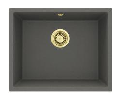 GraniteMy Universal Granite Grey, dark Sink 50x40 cm Top Mount, Under Mount and Flush Mount with Golden Plug 1208970756