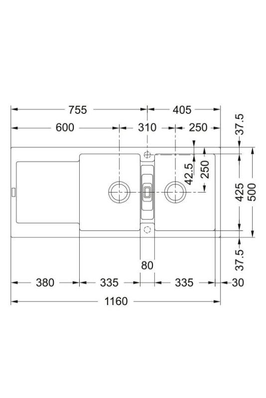 Franke Maris MRG 621 Fragranite Matte Black Double Sink 116 x 50 cm Surface Mount with Draining Area 114.0628.970