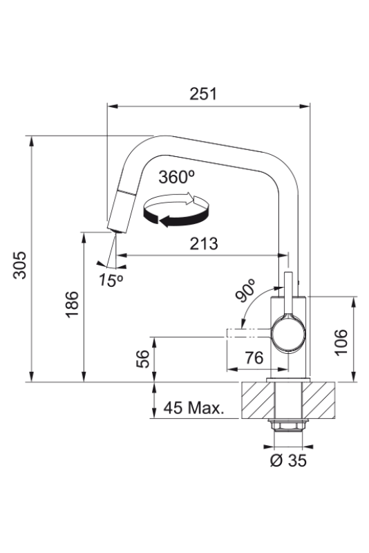 Franke Lina U Kitchen Faucet Black Retractable Spout 115.0728.477