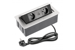 SOFT furniture socket 2x socket with grounding, USB A+C, power cable with plug, alu