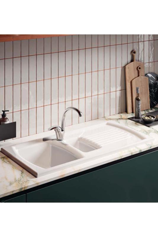 Ausmann Ceramic Crest 1.5 Ceramic White Sink with Drainer 995 x 497 mm 1208971131