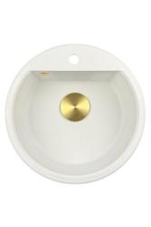GraniteMy Bremen round granite sink 43 cm white surface and undermount with tap hole bench with gold plug 1208971219