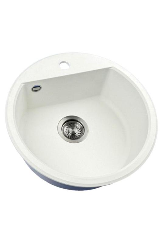 GraniteMy Bremen round granite sink 43 cm white top mount and undermount with faucet hole bench with gun metal plug 1208971220