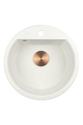 GraniteMy Bremen round granite sink 43 cm white top mount and undermount with faucet hole bench with copper plug 1208971222