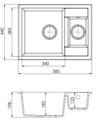 GraniteMy Smart extra shallow 1.5 granite build-up white sink 58x44cm with gun metal plug1208971225