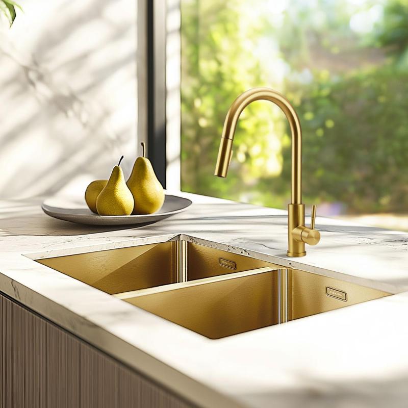 Pure.Sink Prestige Double Gold sink 70x40 cm 10mm radius undermount, flush mount and top mount PPG343440-60