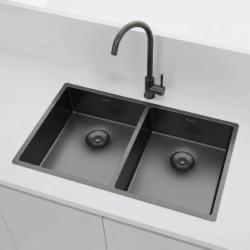 Pure.Sink Prestige Double Gun Metal Sink 70x40 cm 10mm radius undermount, flush mount and top mount PPG343440-61