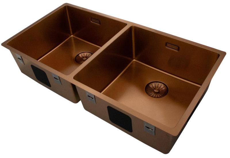 Pure.Sink Prestige Double Copper Sink 82x40 cm 10mm radius undermount, flush mount and top mount PPG404040-62