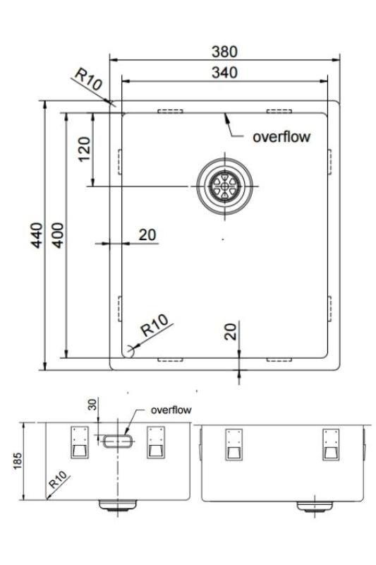 Pure.Sink Exclusivo Gun metal sink 34x40 cm 10mm radius undermount, flush mount and top mount PEX3440-61