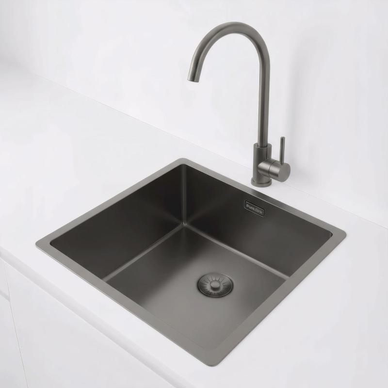 Pure.Sink Exclusivo Gun metal sink 40x40 cm 10mm radius undermount, flush mount and top mount PEX4040-61