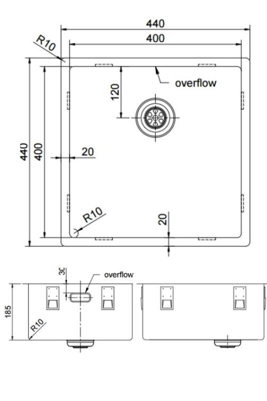 Pure.Sink Exclusivo Copper Sink 40x40 cm 10mm radius undermount, flush mount and top mount PEX4040-62