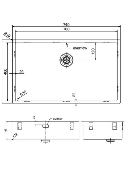Pure.Sink Exclusivo large Gun metal sink 70x40 cm 10mm radius undermount, flush mount and top mount PEX7040-61