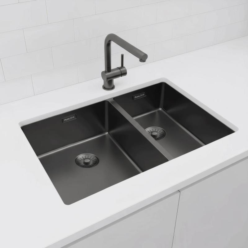 Pure.Sink Exclusivo Gun Metal 1.5 one and a half sink 34+18 cm 10mm radius PEX341840-61