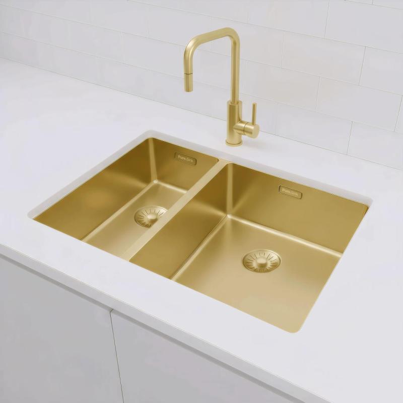 Pure.Sink Exclusivo Gold 1.5 one-and-a-half bowl sink 18+34 cm 10mm radius PEX183440-60