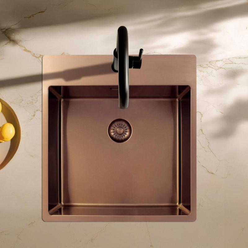 Pure.Sink Exclusivo Copper Sink 49x52 cm Tapwing with faucet hole bench 10mm radius PEX4540T-62