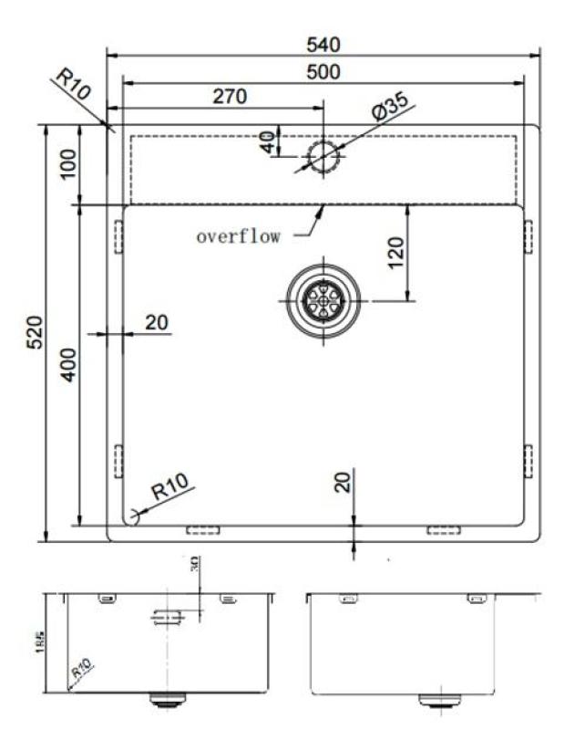 Pure.Sink Exclusivo Stainless Steel Sink 54x52cm Tapwing with faucet hole bank 10mm radius PEX5040T-02