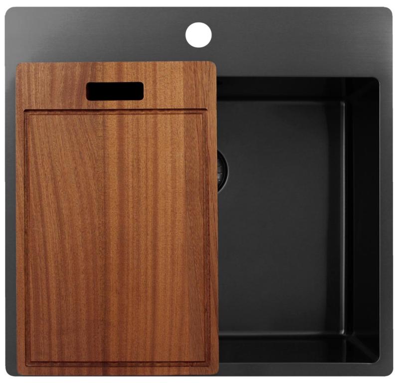 Pure.Sink Exclusivo Gun Metal sink 54x52 cm Tapwing with faucet hole bank 10mm radius PEX5040T-61