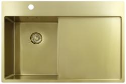 Pure.Sink Exclusivo Small gold sink with drainer 78x52 cm Left-hand tap wing PEX3478LT-60