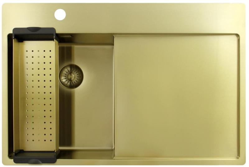 Pure.Sink Exclusivo Small gold sink with drainer 78x52 cm Left-hand tap wing PEX3478LT-60