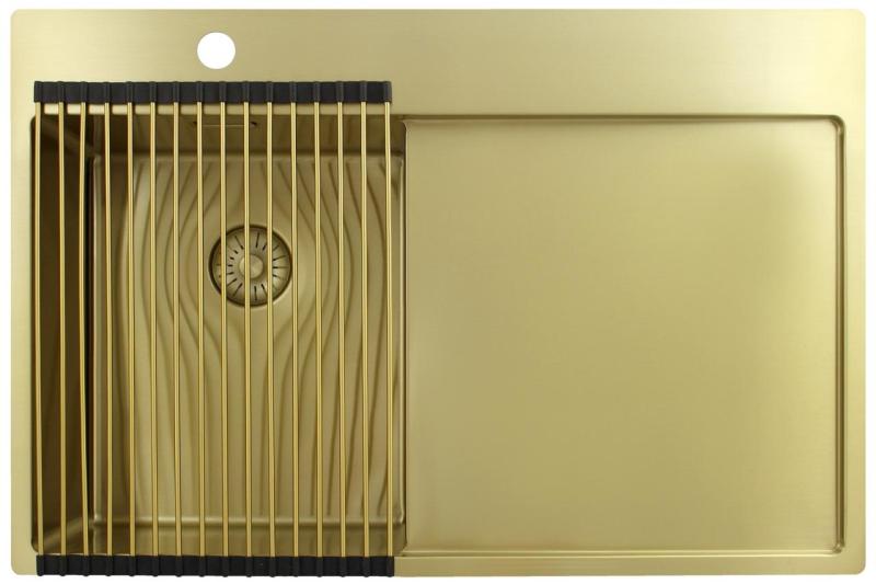Pure.Sink Exclusivo Small gold sink with drainer 78x52 cm Left-hand tap wing PEX3478LT-60