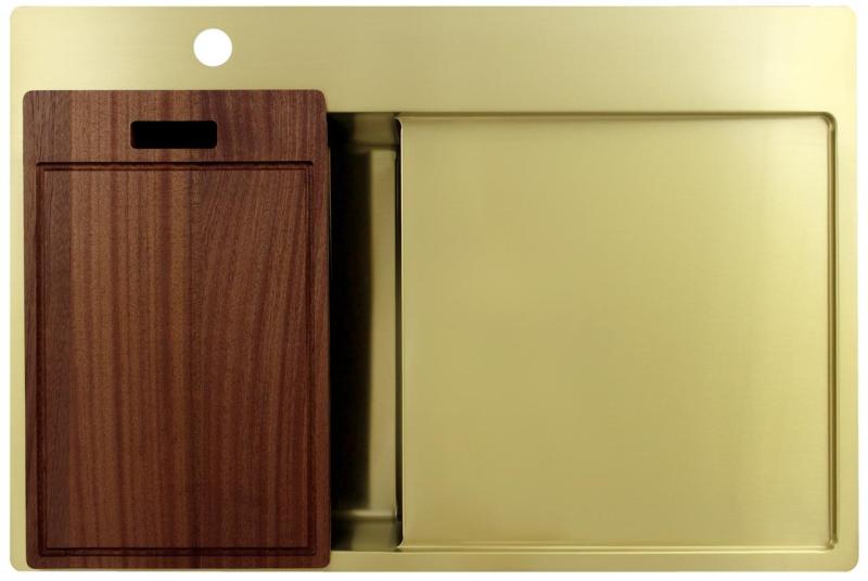 Pure.Sink Exclusivo Small gold sink with drainer 78x52 cm Left-hand tap wing PEX3478LT-60