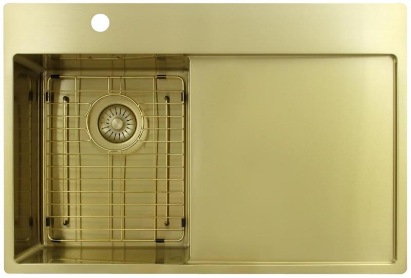 Pure.Sink Exclusivo Small gold sink with drainer 78x52 cm Left-hand tap wing PEX3478LT-60