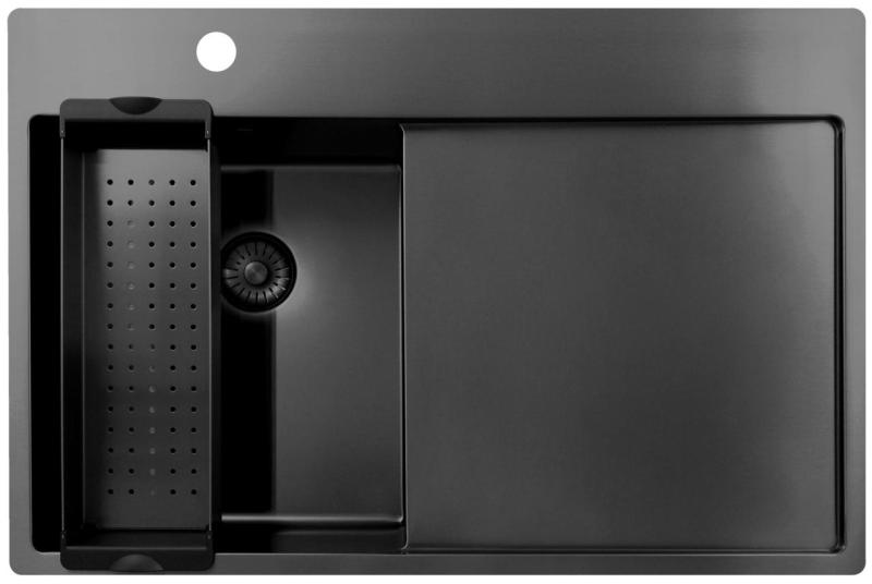 Pure.Sink Exclusivo Gun Metal small sink with draining area 78x52 cm Tapwing left PEX3478LT-61