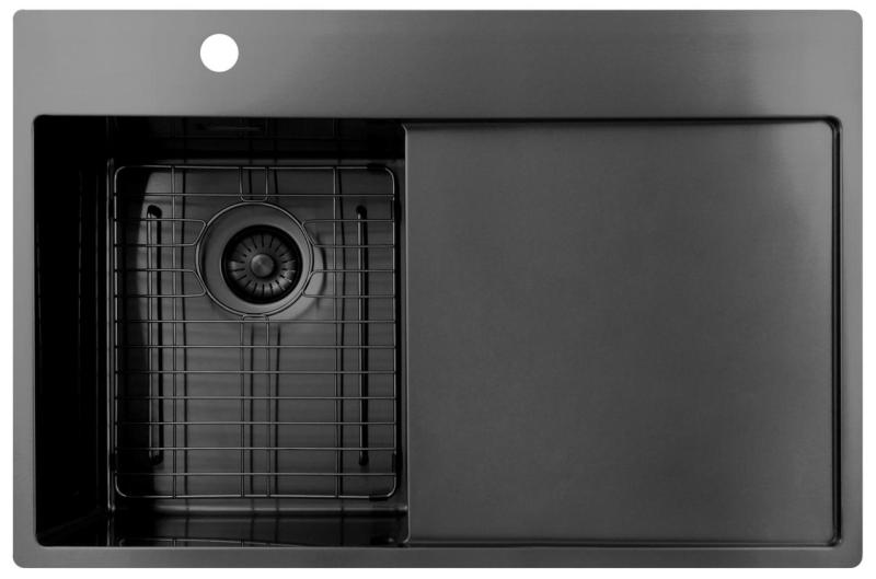 Pure.Sink Exclusivo Gun Metal small sink with draining area 78x52 cm Tapwing left PEX3478LT-61