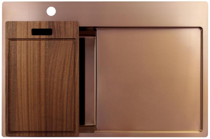 Pure.Sink Exclusivo Copper small sink with draining area 78x52 cm Tapwing left PEX3478LT-62