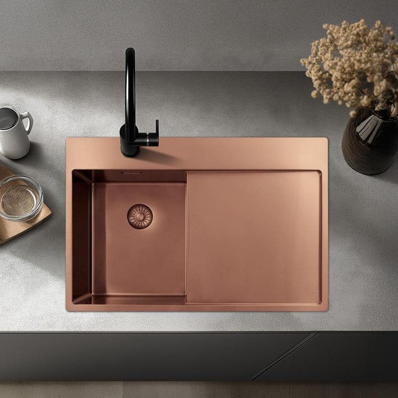 Pure.Sink Exclusivo Copper small sink with draining area 78x52 cm Tapwing left PEX3478LT-62
